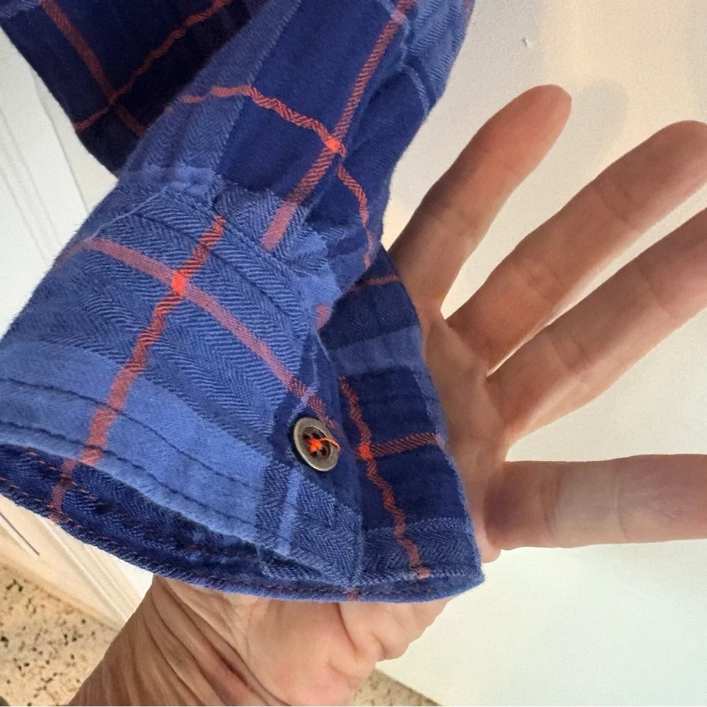 Anthropologie HOLDING HORSES Blue Plaid Long Cotton Tunic Casual Shirt! Great. L - Picture 5 of 9